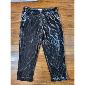 Anthropologie Ett:twa Taupe Brown Cuffed Velvet Ankle Trousers Pants, size L